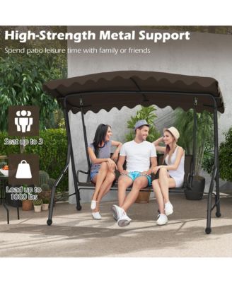 3-Seat Outdoor Swing Porch Canopy Swing w/ Adjustable Shading Breathable Seat