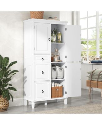 Retro Multi-Functional Storage Cabinet with Adjustable Shelves, 3 Drawers, 3 Enclosed Compartments