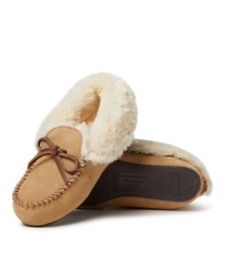 Women's Genuine Suede Fold Over Moccasin House Shoe Slipper