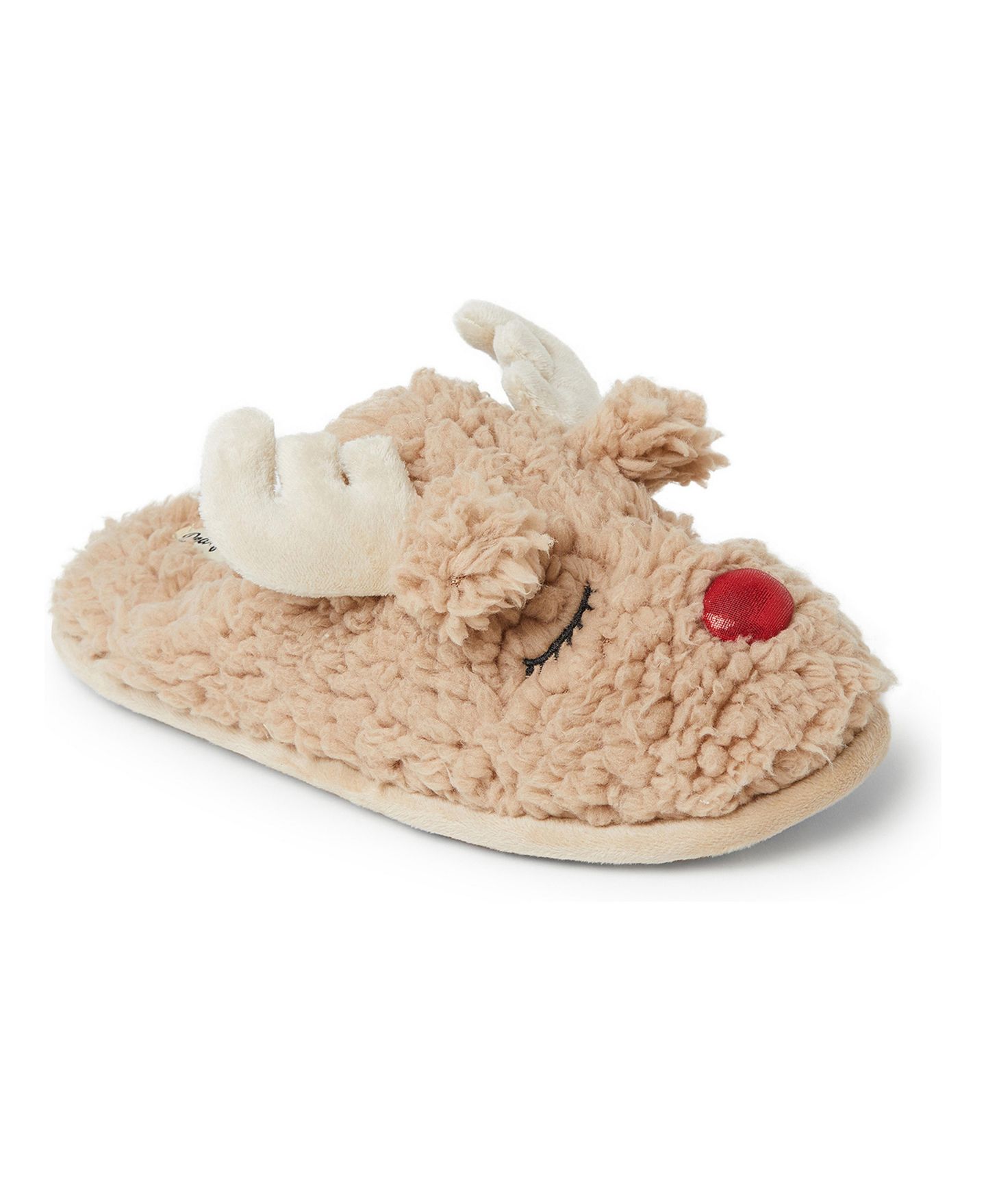 Женские тапочки Dearfoams Shay Holiday Christmas Reindeer Scuff Slipper, цвет: Латте — фото 1