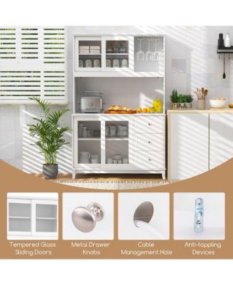 Kitchen Pantry Storage Cabinet Kitchen Hutch w/ LED lights & Power Outlet