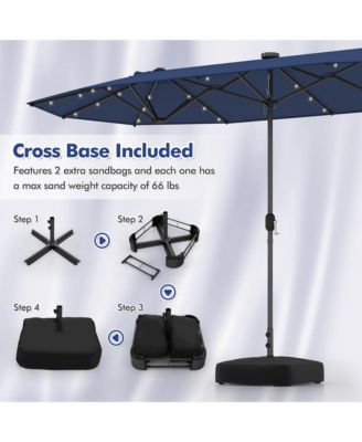 13 FT Patio Umbrella Double-Sided Market Umbrella w/ 36 Solar-Powered LED Lights