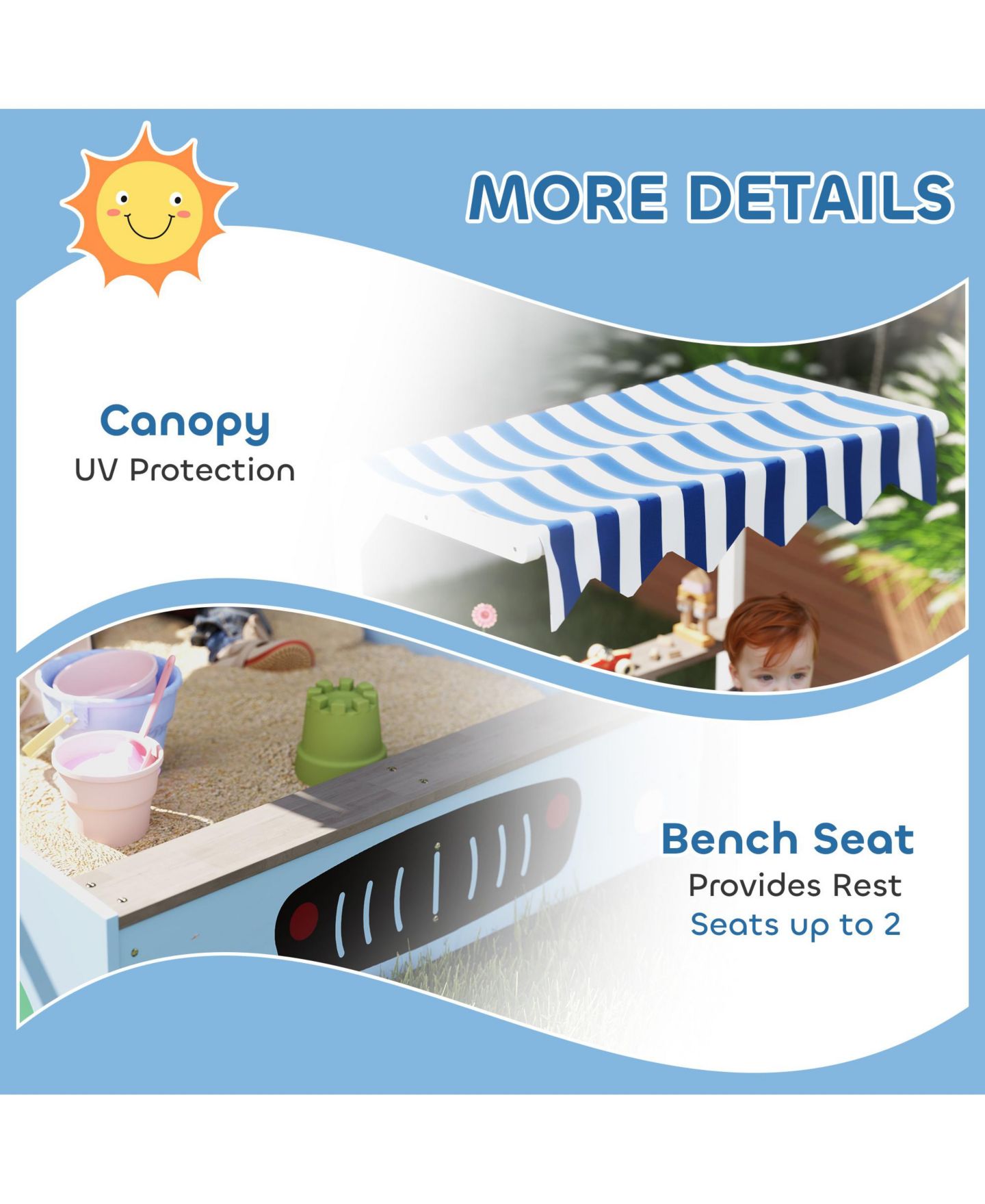 Детская игрушка Qaba Kids Wooden Grocery Store Sandbox with Canopy, 42.5" L x 35.4" W x 40.9" H, Ages 3-7, цвет: Синий — фото 7
