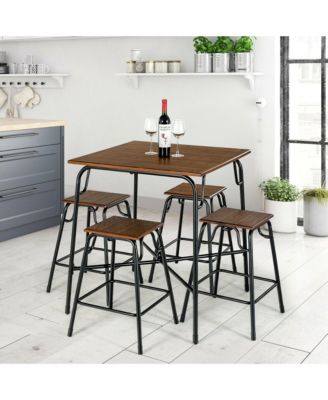 5PCS Bar Table Set Counter Height Dining Set w/ 4 Stools