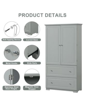 Wide Bathroom Storage Cabinet, Freestanding Unit with Two Drawers and Adjustable Shelf