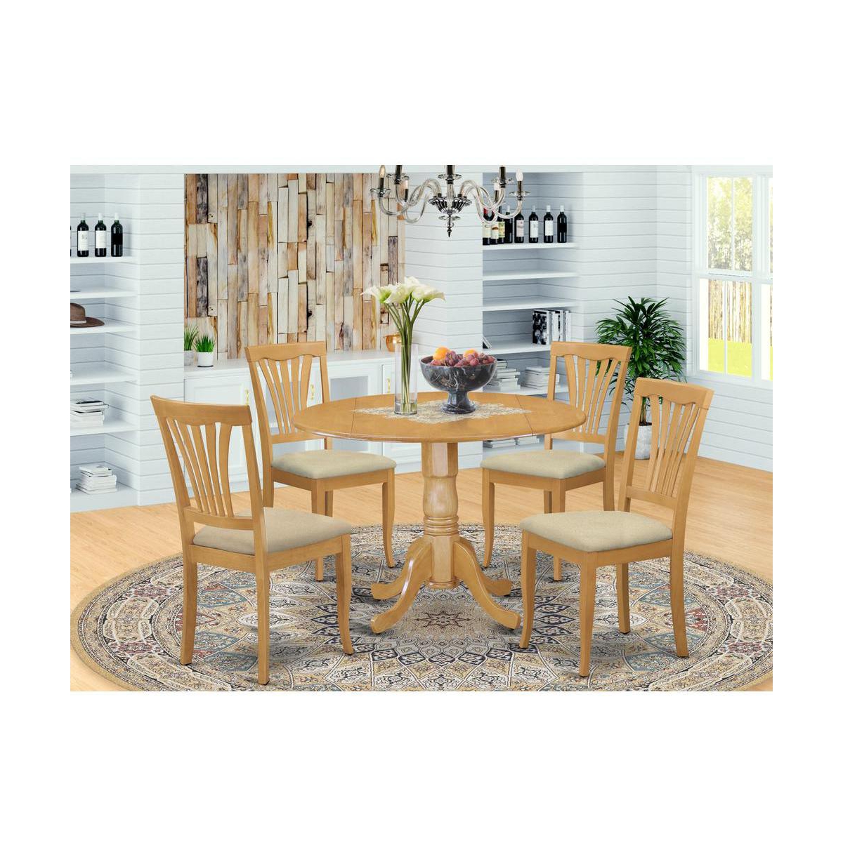 East West Furniture 5 Pc Kitchen nook Dining set-round Kitchen Table and 4 Kitchen Chairs