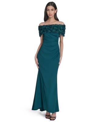 Eliza J - Petite Rosette-Trim Off-The-Shoulder Evening Gown