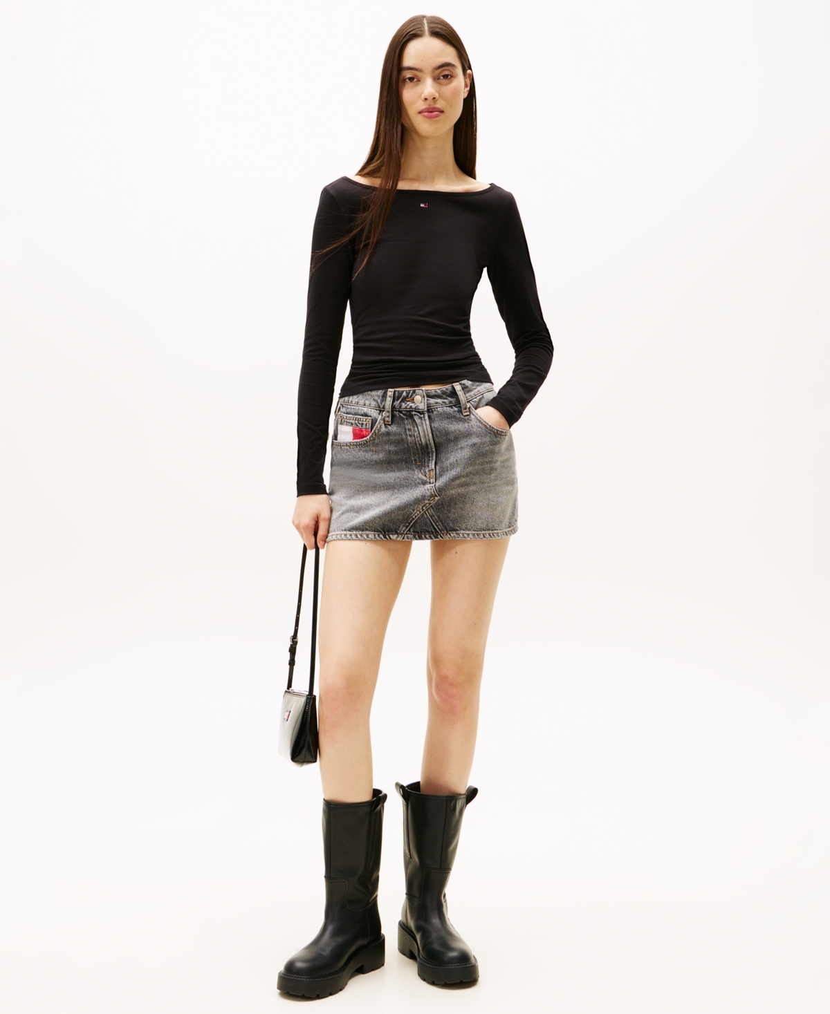 Tommy Jeans Women's Slim Flag Bling Long Sleeve T-shirt In Black
