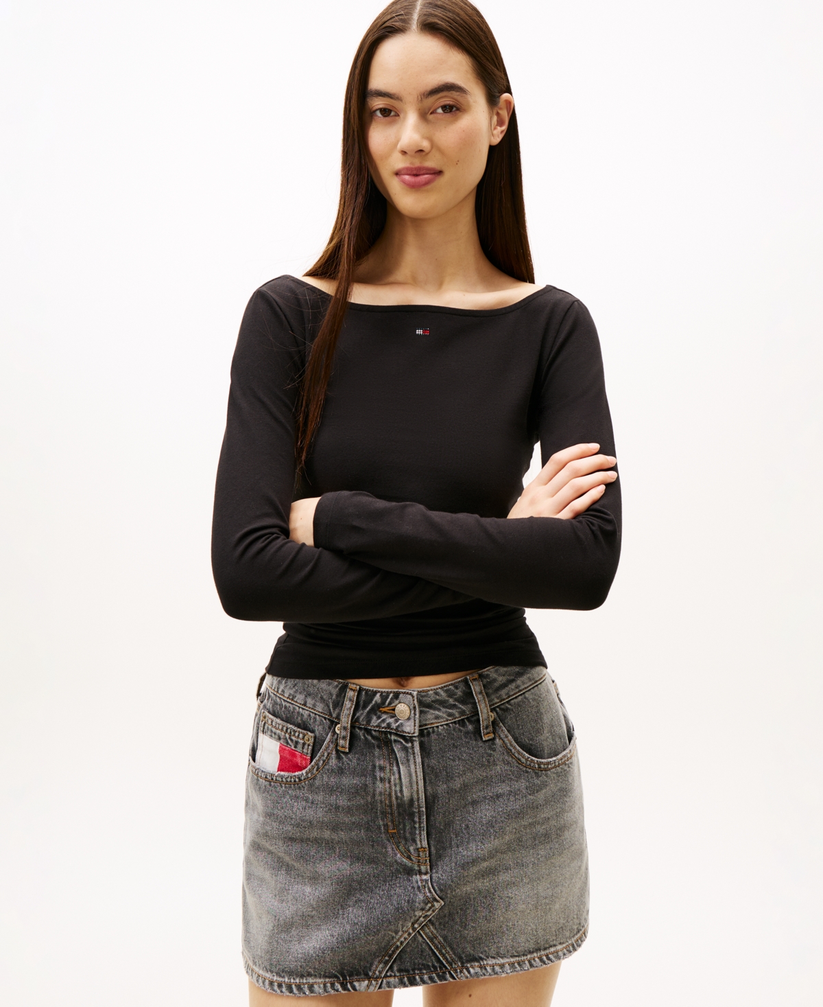 Tommy Jeans Women's Slim Flag Bling Long Sleeve T-shirt In Black