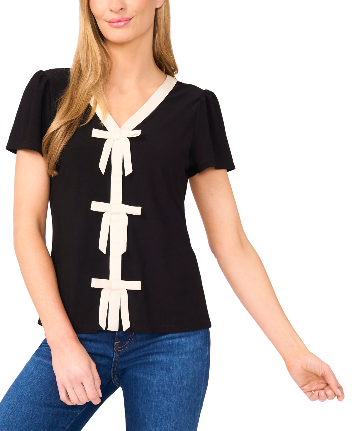 Cece By Cynthia Steffe Cascading Ruffle Knit Top In Black