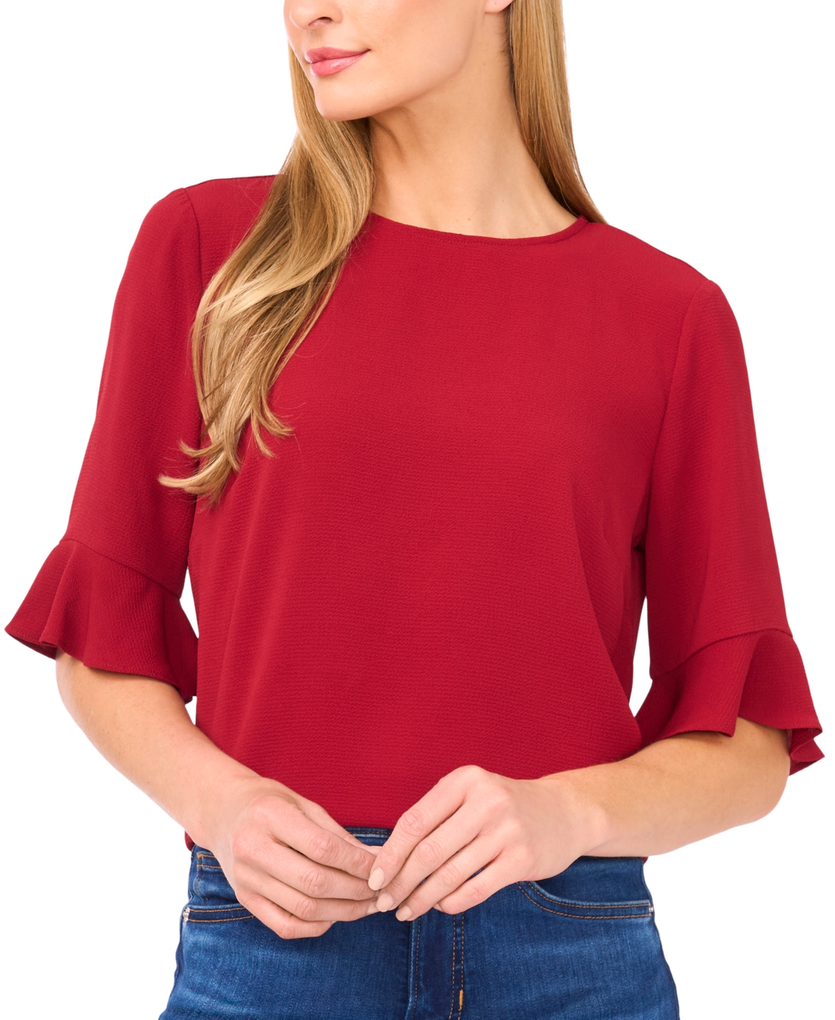 Cece Women's Ruffled-cuff 3/4-sleeve Crew Neck Blouse