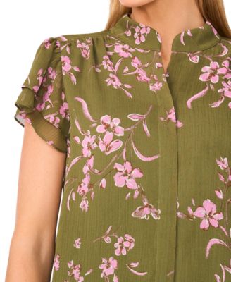 Women's Double Flutter Short Sleeve Hidden Placket Top