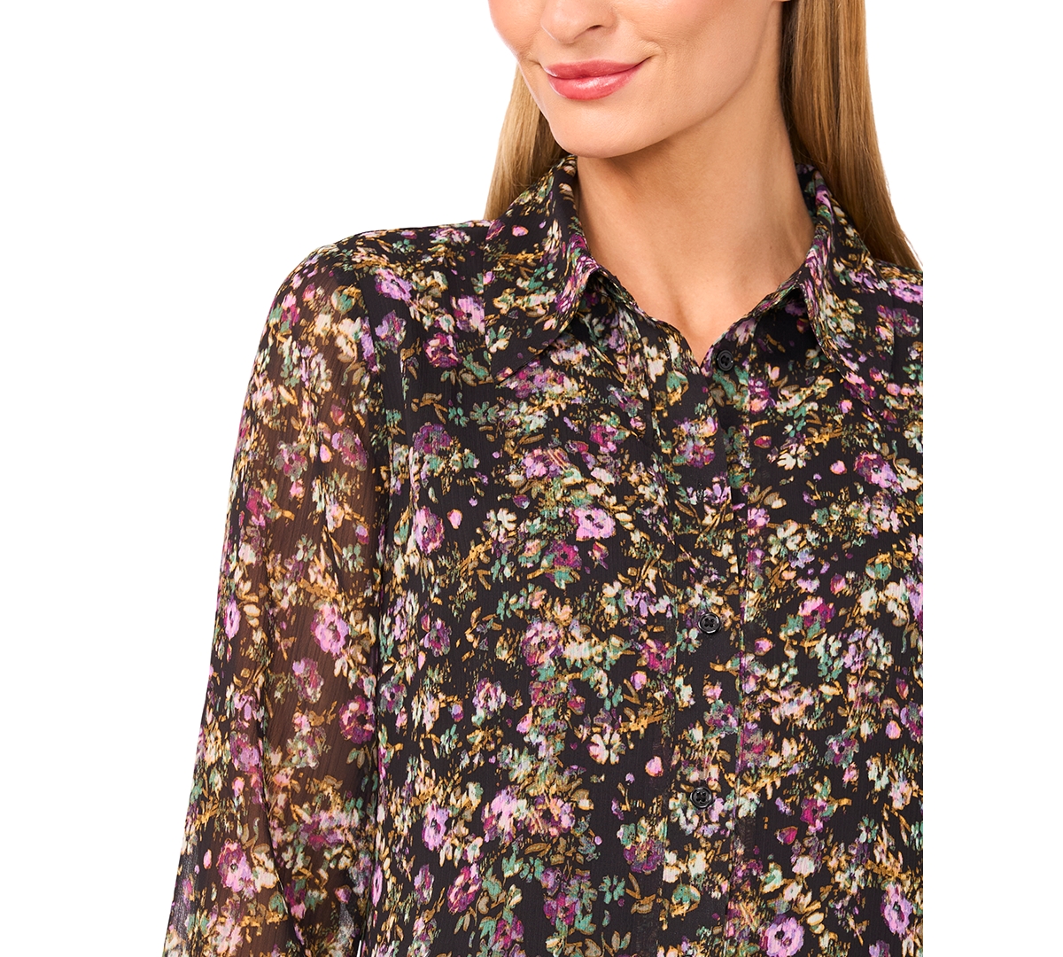 Cece Women's Button Down Tie Cuffs Top In Multi