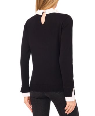 Women's Long Sleeve Woven Collar Neck Pullover Sweater