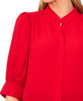 Women's Elbow Sleeve Collared Button Down Blouse