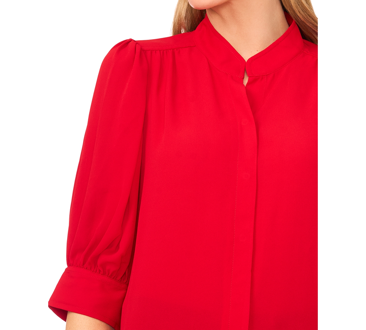 Cece Collared Button Down Blouse In Red