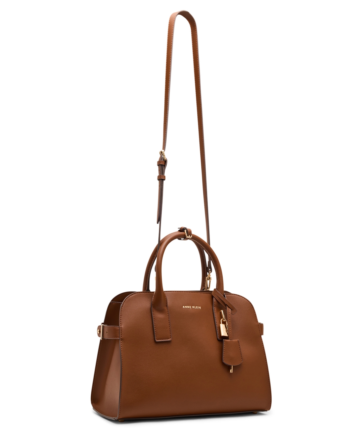 Anne Klein Convertible Strap Medium Curved Satchel Bag In Brown