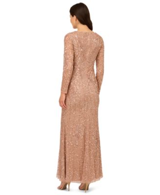 Women's Long-Sleeve Beaded Full-Length Gown