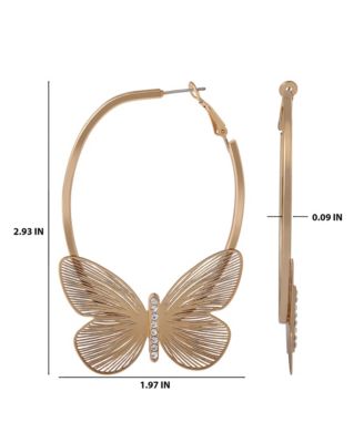 Gold-Tone Butterfly Hoop Earrings with Textured Wings