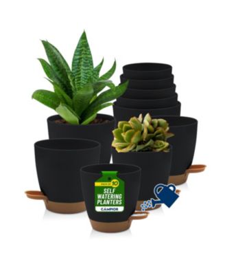 Black Self Watering Pots 10 Pack, Indoor and Outdoor Plant Pots with Wick Rope & Drainage Holes, Easy Watering Lip, Lightweight Plastic Self Watering Planter for Succulents, Houseplants, and Herbs