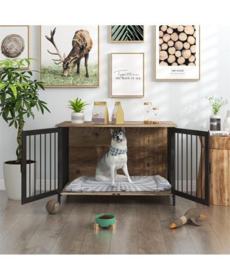 Wooden Dog Crate Furniture Dog Kennel with 2 Doors for Large Medium Dog