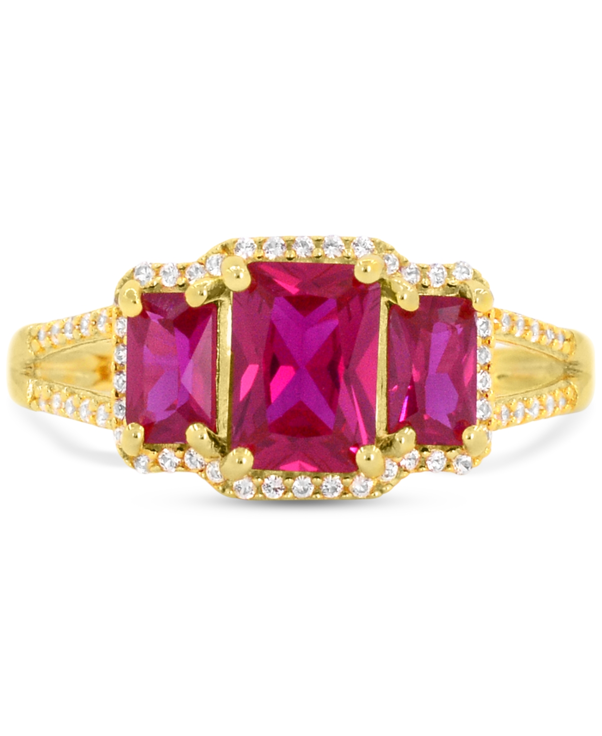 Macy's Lab Grown Sapphire (1-1/3 Ct. T.w) And Lab Grown White Sapphire (1/8 Ct. T.w) Ring In Sterling Silve In Gold