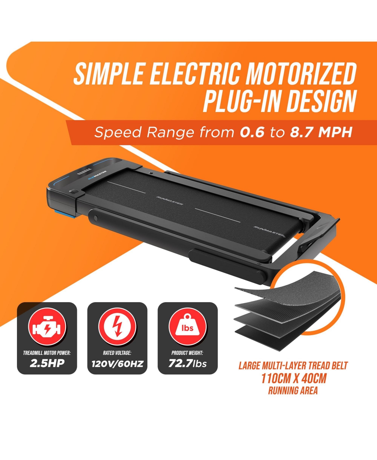RunMaster 2-in-1 Folding Treadmill – Portable Under-Desk Electric Walking Pad with 2.5HP Motor, Foldable Handle & Large Belt – Space-Sav
