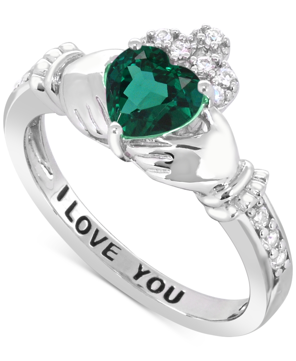 Macy's Lab-created Emerald 3/4 Ct. T.w. And Lab-created White Sapphire 1/3 Ct. T.w. "i Love You" Inscriptio In Green