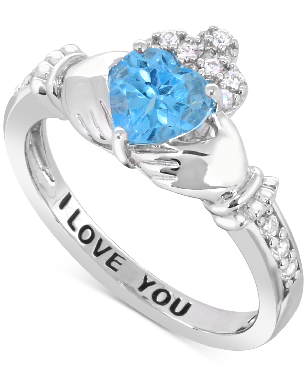 Macy's Lab-created Emerald 3/4 Ct. T.w. And Lab-created White Sapphire 1/3 Ct. T.w. "i Love You" Inscriptio In Blue