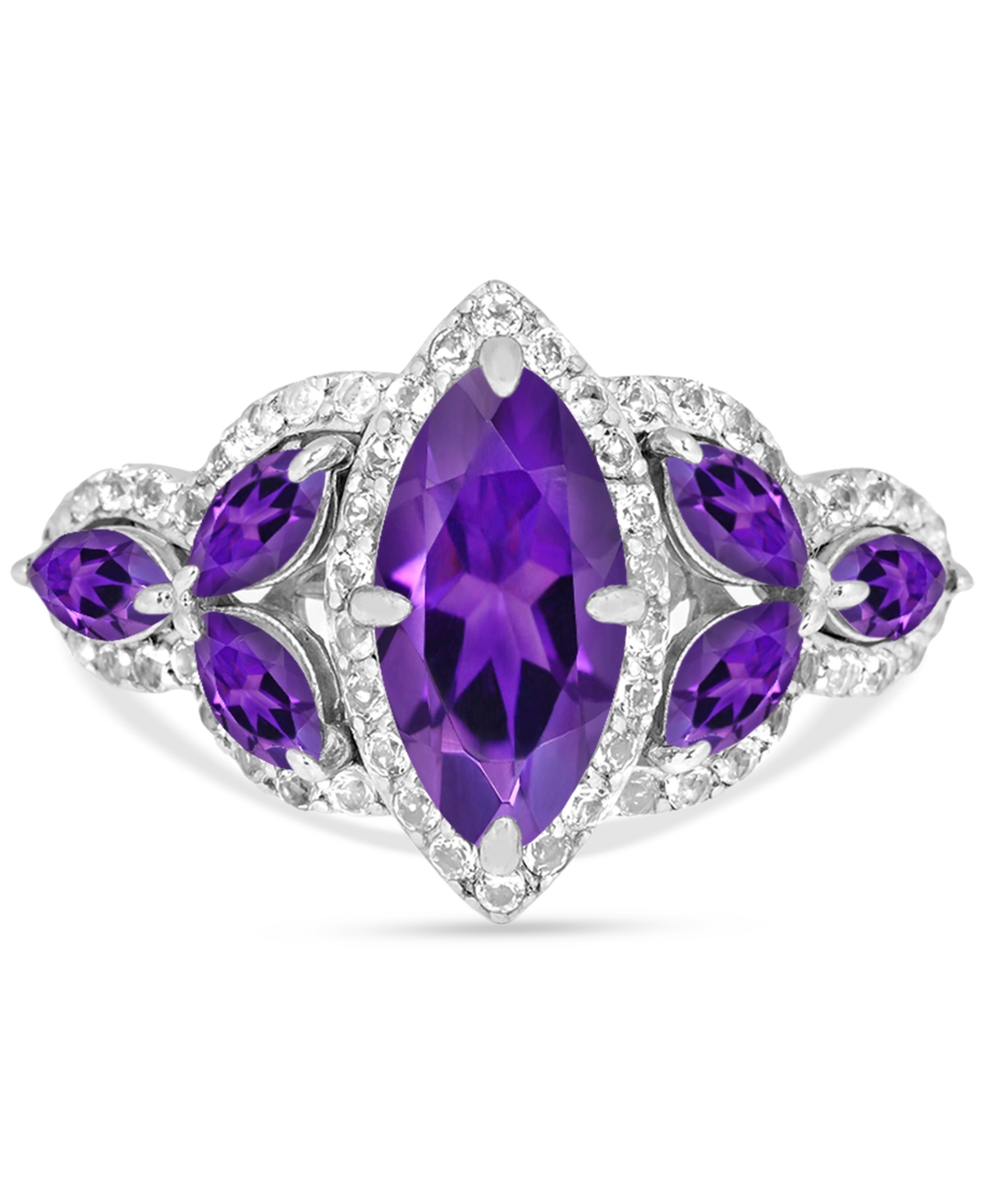 Macy's Lab-created Opal 12 X 6mm And White Topaz 1-1/10 Ct. T.w. Marquise Statement Ring In Sterling Silver In Purple