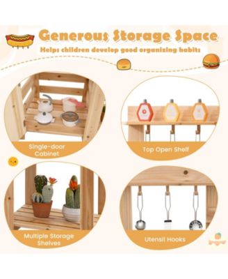 3-Piece Outdoor Wooden Kitchen Playset Kids Mud Kitchen BBQ Grill & Pizza Oven