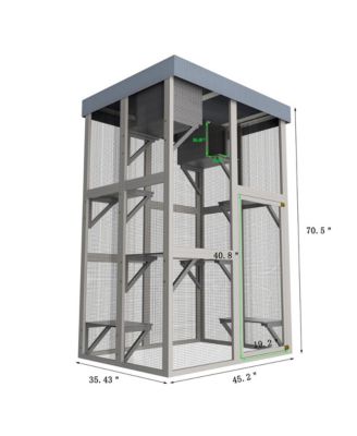70.5 in. H Outdoor Wooden Cat Enclosure with 6 Jumping Platforms 2 Napping Houses Movable tarp cover in Gray