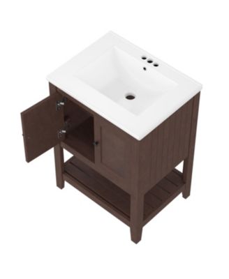 24" Modern Bathroom Vanity with Ceramic Sink, Solid Wood Frame, Open Style Shelf