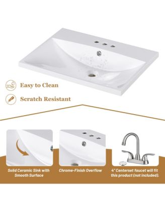 24&amp;#x22; Solid Wood Bathroom Vanity with Sink, Drawer and Open Shelf