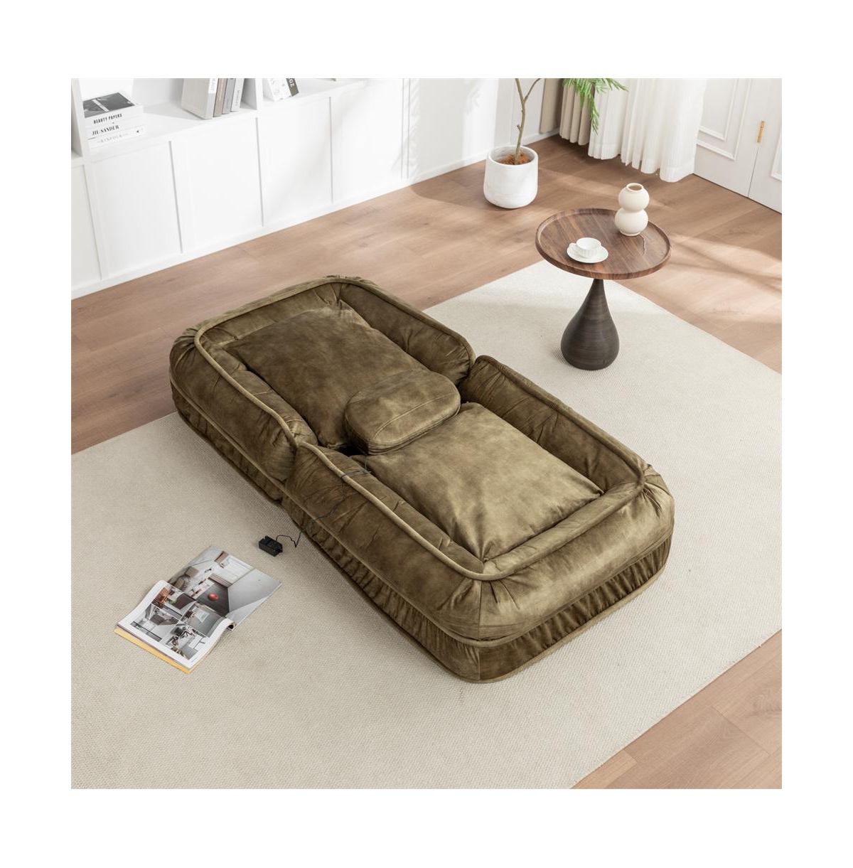 Aostirmotor Green Upholstered Human Dog Bed with 5 Adjustable Position and Massage Pillow for Adult and Pets