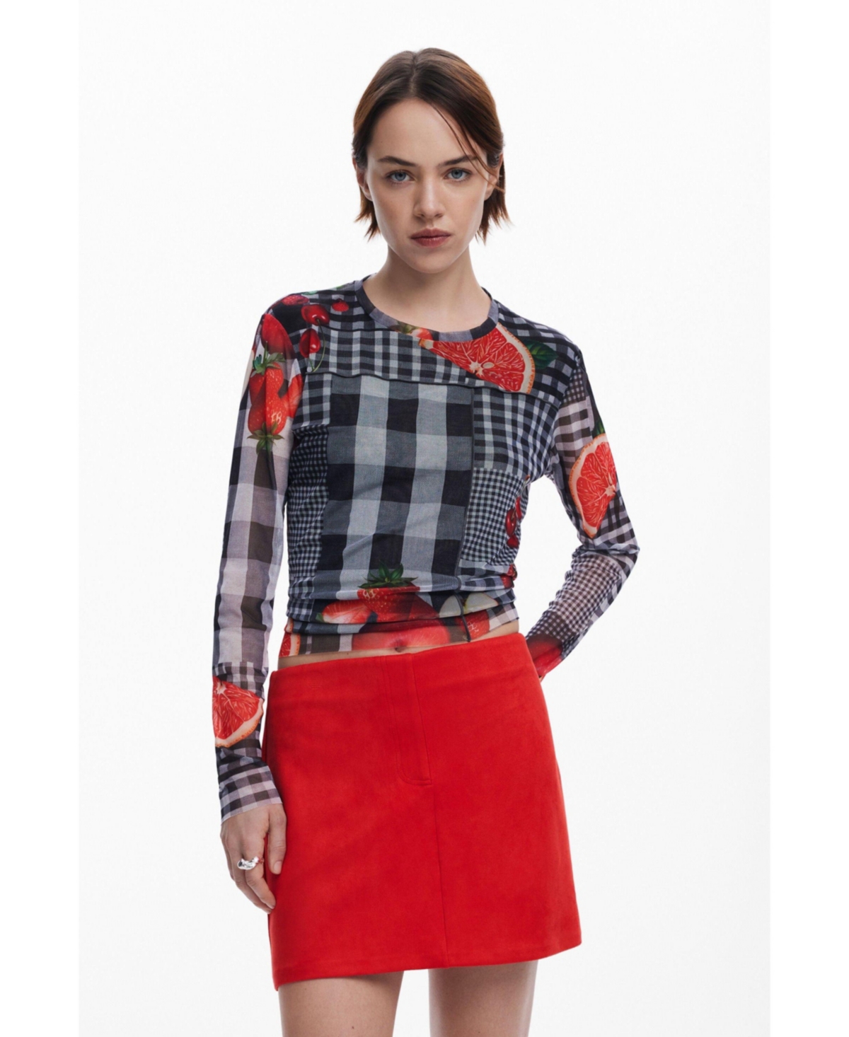 Desigual Suede Mini Skirt In Red