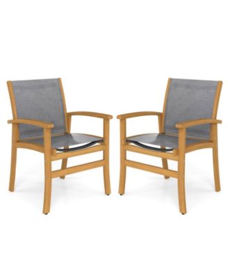 Outdoor Dining Chairs Acacia Wood Patio Chairs with Breathable Fabric Seat