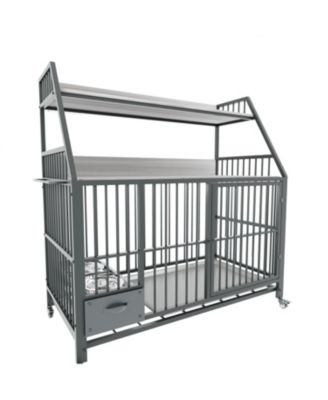 35 in. W x 49 in. H x 24 in. D Large Pet Cage with Storage Rack, Drawers with Stainless Steel Food in Black