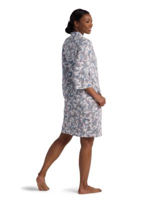 Women's 3/4-Sleeve Printed Short Zip Robe