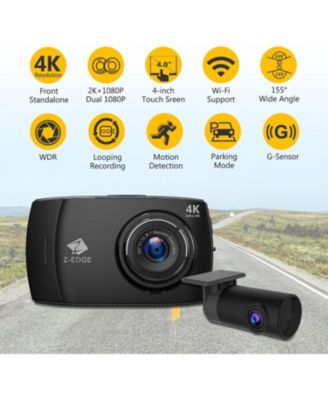 T4 4K Dash Cam, 2K Front + 1080P Rear, 4 inch Touchscreen, WDR Night Vision, G Sensor, Loop Recording, 24 Hour Parking Mode, Built in Wi Fi, Supports max 512GB TF Card