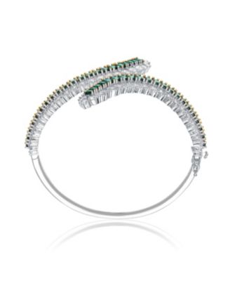 Sterling Silver White Gold Plated with Green or Blue Cubic Zirconia Bangle Bracelet