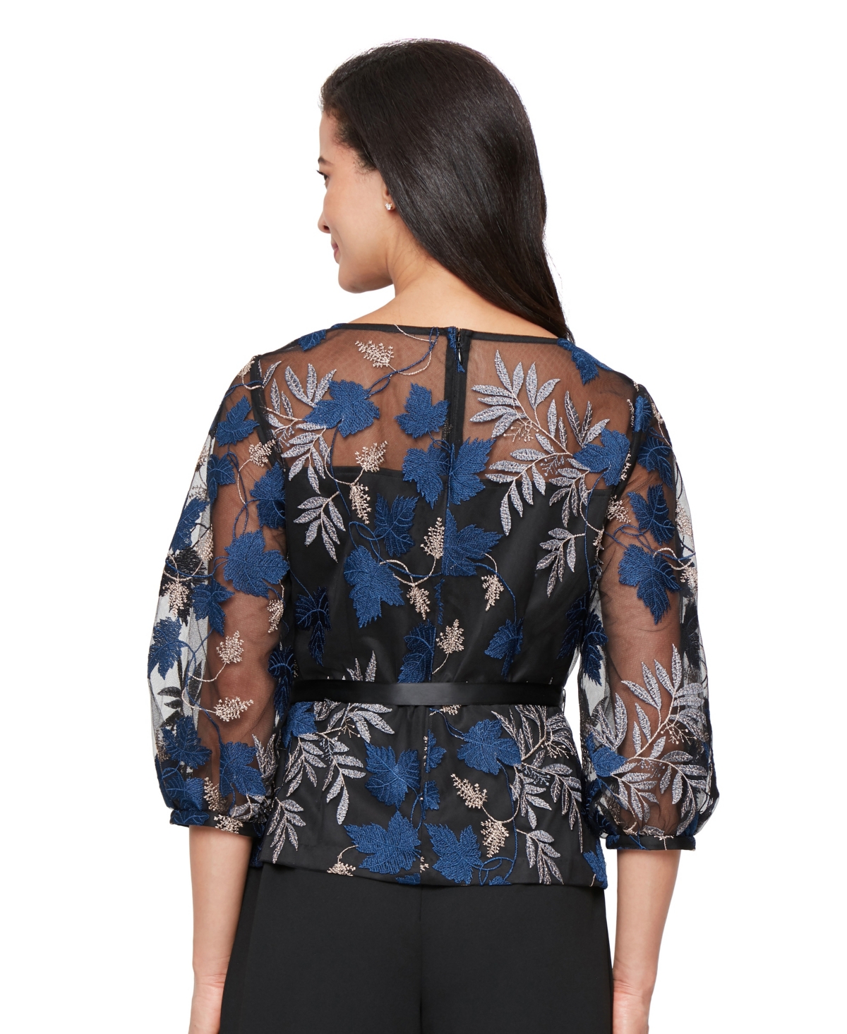 Alex Evenings Women's 3/4-sleeve Embroidered Blouse In Black