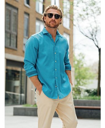 dress shirt dress Blue Cotton Poplin Fit and Flare Short Button-Down Shirt Dress 36