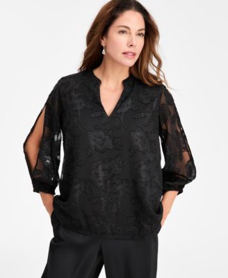 JM Collection - Women's Novelty Jacquard Split-Sleeve Blouse