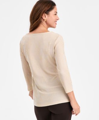 Petite Leafy-Floral Shine Party Jacquard Top