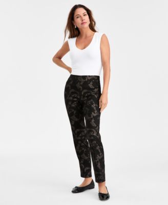 JM Collection - Women's Metallic Jacquard Pull-On Pants
