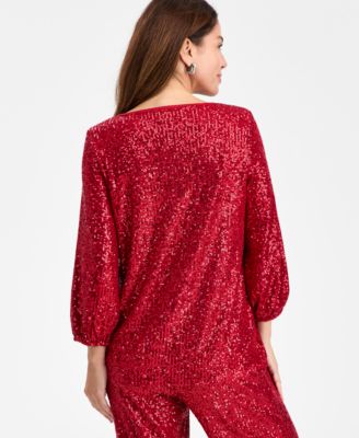 Women's Sequinned 3/4-Sleeve Top, Macy's Exclusive