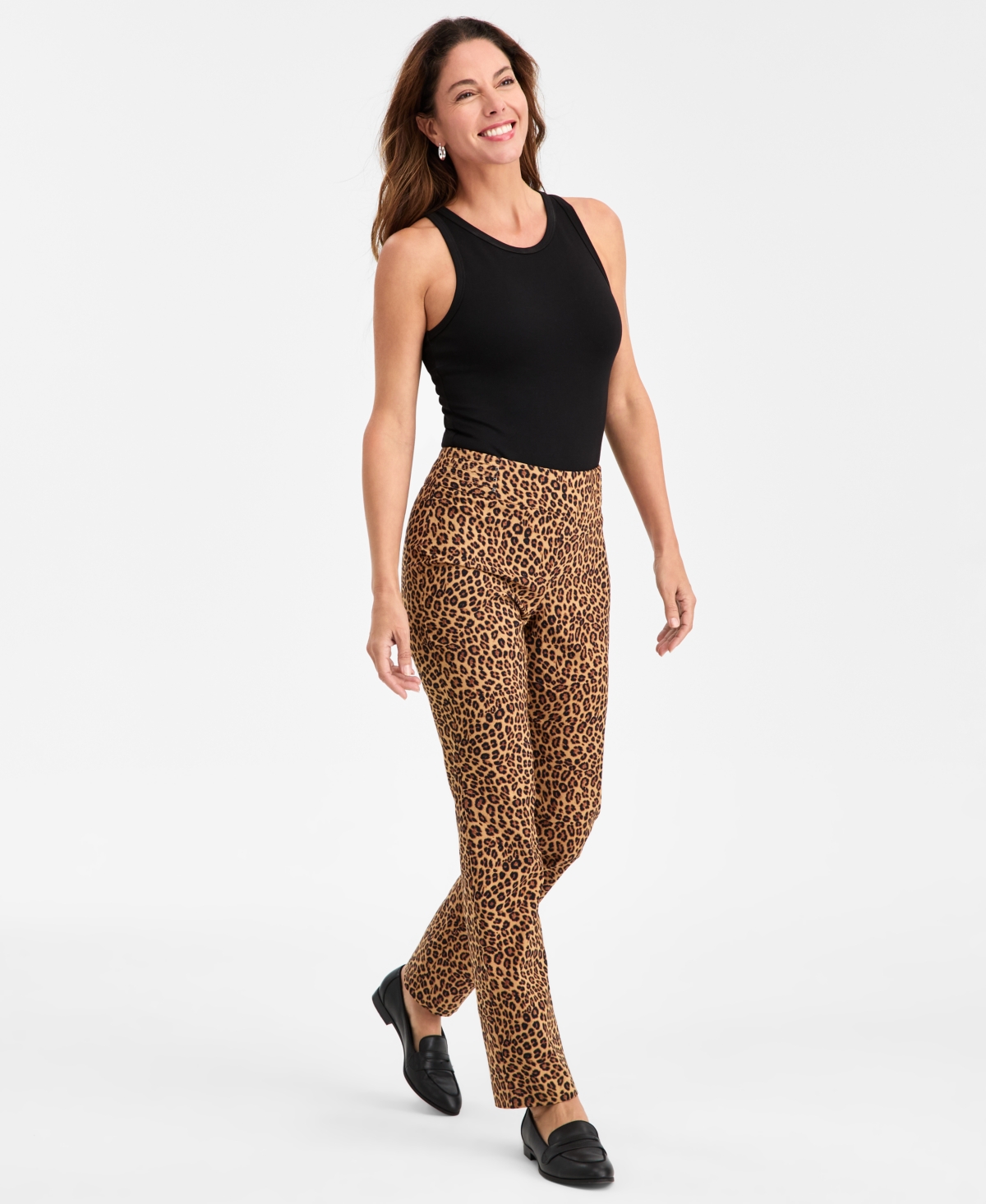Jm Collection Women's Cheetah Tummy-control Rivet Pants, Macy's Exclusive In Brown