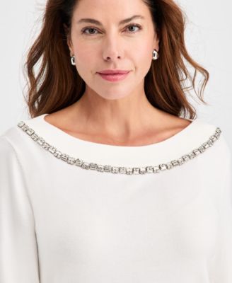Women's Rhinestone-Trim Sweater, Macy's Exclusive
