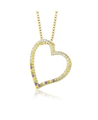 Sterling Silver with Round Cubic Zirconia Thin Open Heart Frame Necklace